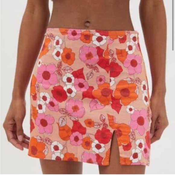 Urban Outfitters Floral Linen Slit Mini Skirt - Picture 1 of 4